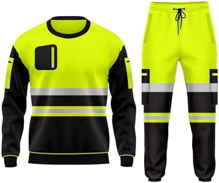 Hi Vis Workwear Fleece Tracksuit Set Open Hem Cuffs and Pockets D...