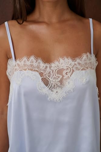Image of ROAONOCOMO Women Lace Trim Pj Shorts Set Square Neck Coquette Tank Top Silk Satin Pajama Set Babydoll 2 Piece Shorts Outfit