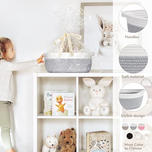 Image of CHICVITA Easter baskets, Cute Basket for Decor, Dog Toy Storage, Empty Gift Baskets to Fill, 12 inchx 8 inchx 5 inch, Grey (Pack of 2)