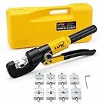 KATSU 10 Tons Hydraulic Crimping Tool 4-70mm² with 8 Steel Dies, Manual High Pressure Hydraulic Electric Cable Tool Kit for Copper and Aluminum Terminal Lugs Battery Wire Crimping 416371