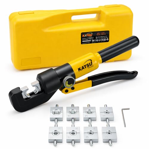 KATSU 10 Tons Hydraulic Crimping Tool 4-70mm with 8 Steel Dies Manual High Pressure Hydraulic Electric Cable Tool Kit for Copper and Aluminum Terminal Lugs Battery Wire Crimping 416371