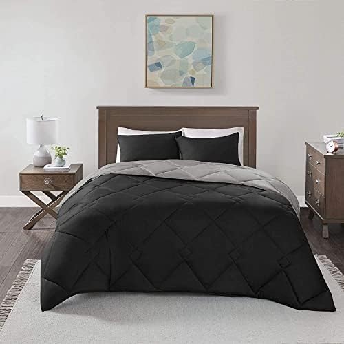 Comfort Spaces Vixie Reversible Comforter Set - Trendy Casual Geometric Quilted Cover, All Season Down Alternative Cozy Bedding, Matching Sham, Black/Gray, Full/Queen 3 piece - Image 14