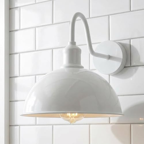 Image of LEDSone Vintage Swan Neck Wall Light with Metal Dome Shade, Industrial Indoor Wall Sconce Lamp, E27 Wall Mounted Lighting Fixture for Bedroom, Dining Room, Hallway, Kitchen, Cafe (Bulb Not Included)