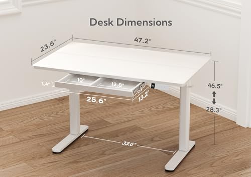 Image of Claiks Standing Desk with Drawers, 48x24 Inch Electric Stand Up Desk, White Adjustable Height Sit Stand Computer Workstation, White