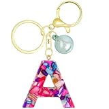 Fashion Purple Initial Letter Keychain: Cute Alphabet Key chain with Bling Ball,Acrylic Letter Penda