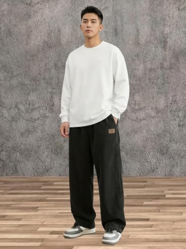 Image of Zombom Men's Comfortable Baggy Corduroy Pants | Relaxed Fit Stretch Waist Trousers for Everyday Wear | Casual Trouser for Man