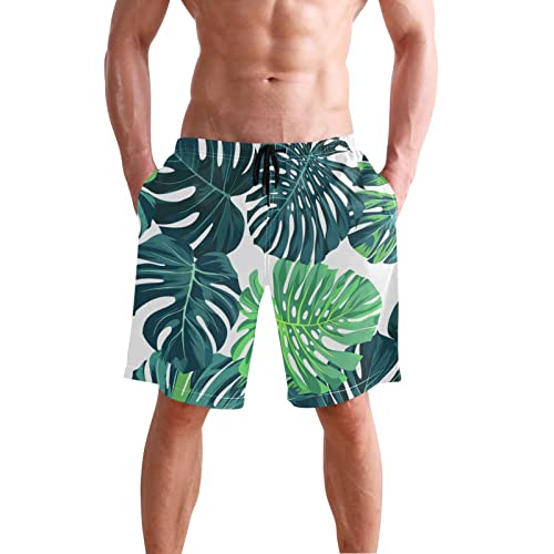 Green Monstera Palm Leaves Men's Swim Trunks Tropical Leaf Summer Beach Shorts Quick Dry Bathing Suits with Mesh Lining XXL2