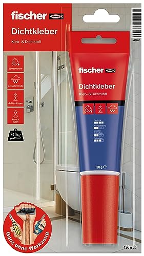 fischer Dichtkleber 80 ml, Kleb- & Dichtstoff in Weiß, zum Verkleben und Abdichten, wasserbeständiger Universalkleber, handliche Tube, Verwendung ohne Werkzeug., 5.6 €