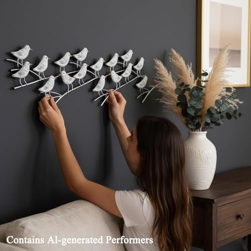 YHSOLAR Large Metal Wall Art, Birds on Tree Branch Wall Decor for Living Room, Hand-Painted Bird Wall Sculpture, Big Nature-Themed Wall Art for Indoor Bedroom Dinning Room Kitchen Home Decoration — view 4