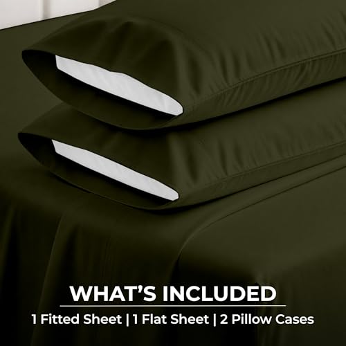 Image of SGI Split King Sheet Set for Adjustable Bed Egyptian Premium Cotton 600 Thread Count Sheets for Sleep Number Bed 15 inch Deep Pocket 5 Pc Set with 2 Twin XL Fitted Sheets Soft Breathable - Olive Green