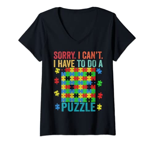 Mujer Funny Jigsaw Puzzle Men Women Kids Solver Piece Puzzle Lover Camiseta Cuello V