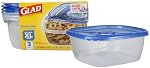 Glad GladWare XL Square Food Storage Containers with Lock Tight Lids, BPA-Free Family Size Plastic Containers for Leftovers, Meal Prep, and Freezer Storage, Dishwasher Safe, 104 Oz, 3 Count
