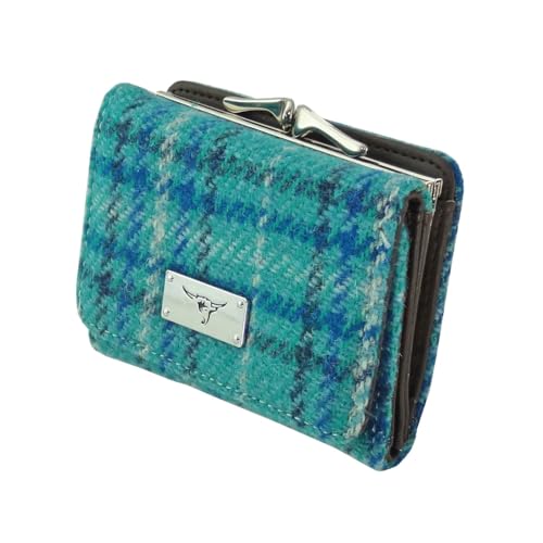 Glen Appin Harris Tweed 'Unst' Small Purse in Deep Pink Tartan Wallet Birthday Gift (Teal & Blue Check)