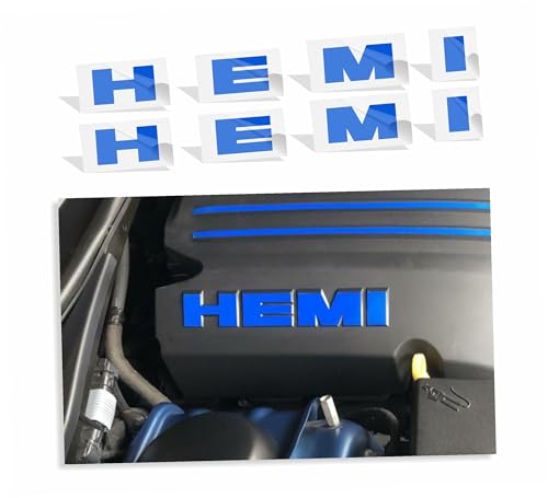 Engine Cover HEMI Lettering Overlay Decals (Set of 2) - 5.7 Liter Charger - (Color: Reflective Blue)