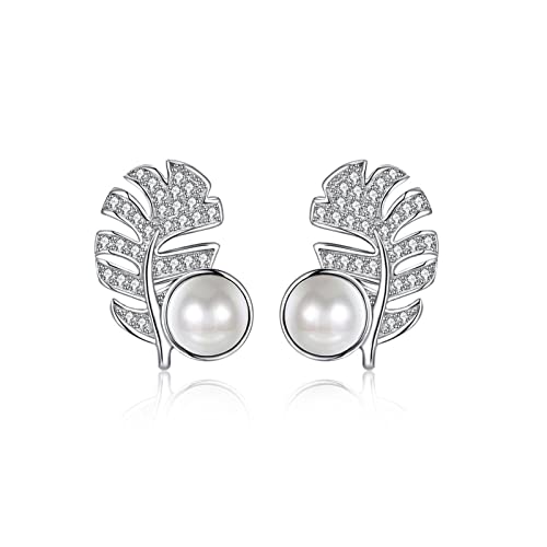 Canmetinee Mode-Ohrring Frauenperlenohrringe 925 Sterling Silber Blattform Ohrringe Kleine und Exquisite eingelegte Kristalle glänzende Ohrringe Damenohrringe Cover