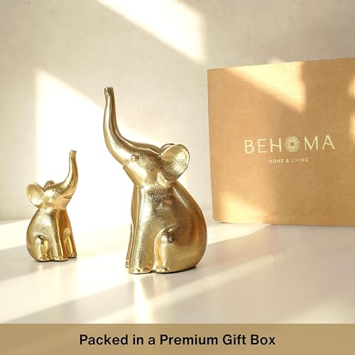 Image of BEHOMA Aluminium Elephant Set of 2 Decorative | Elegant Modern Tabletop Art for Living Room, Office, Bedroom, Shelf Display | Home Decor Accent (Large + Medium)