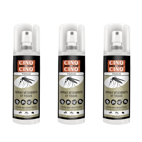 CINQ SUR CINQ | Spray repelente de mosquitos para ropa y tejidos, pack de 3 x 100 ml | Mosquito tigre | Protección hasta 8 horas | A partir de 12 meses | Inodoro | No mancha
