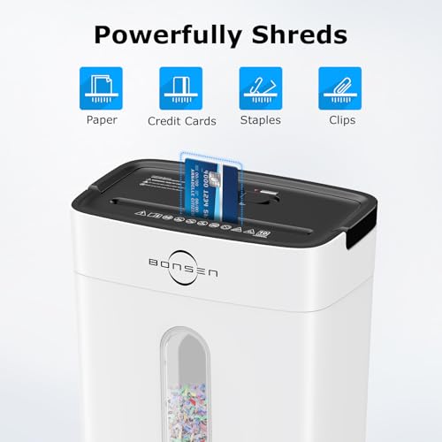Image of Bonsen 10-Sheet Cross Cut Paper Shredder for Home Office, P-4, Portable Handle, 4 Gallons Bin, Paper and Credit Card Shredder, White (S3201-W New Version)