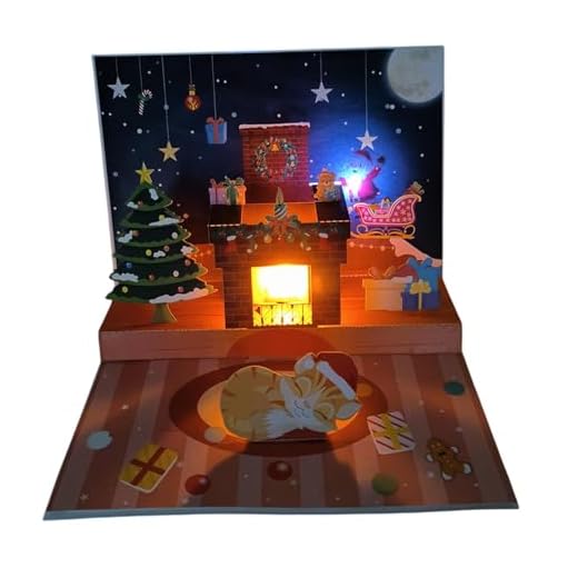 Cartes de Noël musicales - Cartes postales de chien chat dessin animé, cartes de Noël pop-up | avec trois projections de musique animée du Père Noël avec enveloppe assortie, carte de voeux