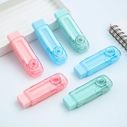 Image of M&G 6 Pack Sliding Retractable Rubber Erasers, Push-Pull Large Pencil Erasers with Transparent Plastic Sleeve, Soft Rubber Erasers for Office, Drafting, and Everyday Use
