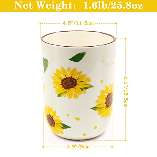 Utensil Holder, Nefelibata Sunflower Ceramic Utensil Crock Kitchen Storage Pottery Spatula Canisters For Hearth Countertop Organizer Spoon Rest Modern Farmhouse Cooking Tools Gift #TOP3