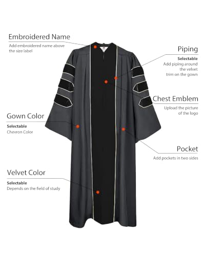 Image of MyGradDay Unisex Deluxe Graduation Doctorate Robe with Gold Piping Available for Customization