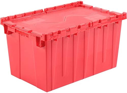 Red Plastic Hinged Lid Storage Container 25-1/4 x 16-1/4 x 13-3/4