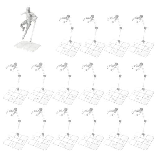 LDXDRU Action Figure Stands, 16Pcs Assembly Action Figure Display Holder Base, 2Pcs Screwdriverfor Compatible with HG RG SD SHF Gundam 1/144, Clear