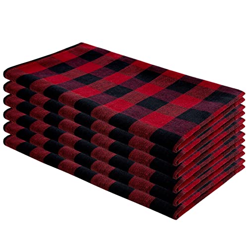 Buffalo Plaid Cloth Napkins Set Of 6, Red And Black Checkered Reusable Cotton Table Napkins 18 X 18 Inches Rustic Farmhouse Washable Dinner Napkins For Christmas Dining Kitchen Picnic Bbq Holiday #TOP26