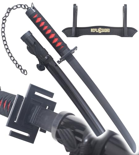 REPLIKSWORD Bleach Mini Katana en Bois Lame en Bois Katana Ichigo Epee Sabre Bankai - 45cm + Presentoir Inclus