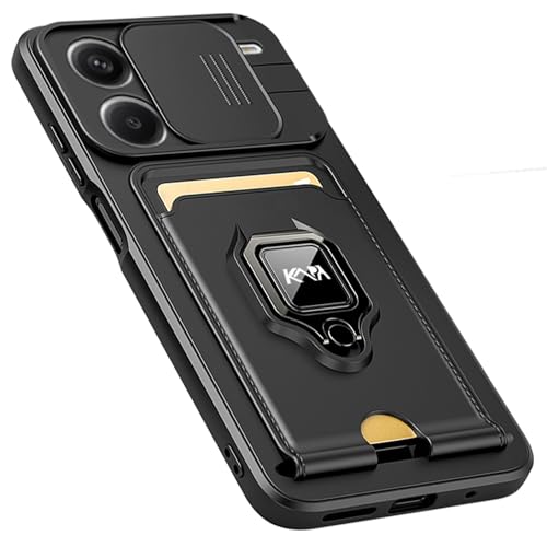 Image of Kapa Bisen Back Cover for Redmi Note 13 Pro Plus (5G) | Inbuilt Camera Slider Ring Stand and Card Pocket Shockproof Slim Bumper Back Case (Black)