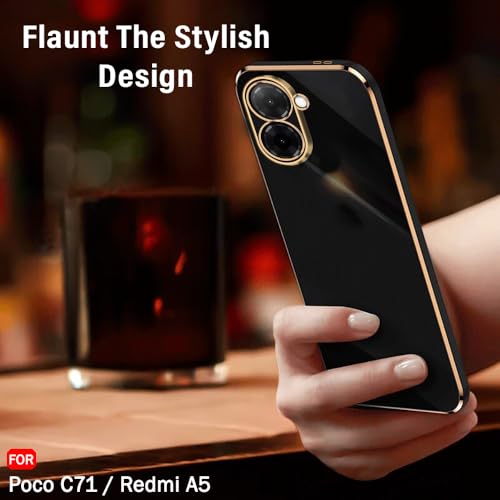 Image of TheGiftKart Luxurious Golden-Plated Back Cover Case for Poco C71 / Redmi A5 | Raised Lips for Camera & Screen Protection | Shockproof Design | Stylish Back Cover for Poco C71 / Redmi A5 (TPU, Black)