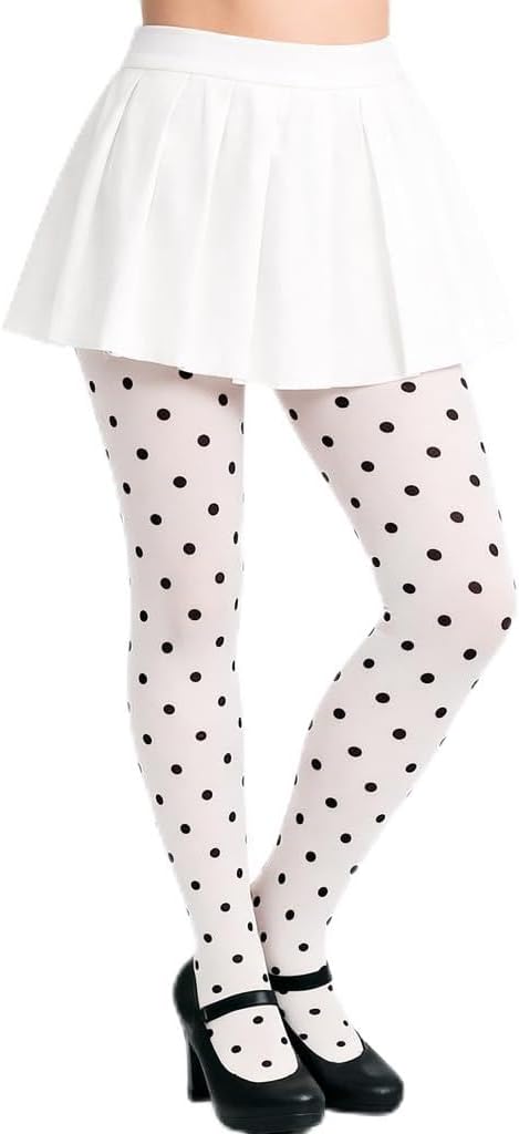 ENVY BODY SHOP Women's Opaque Sheer Polka Dot Control Top Pantyhose Tights, Dot Pattern, Stretch Comfort Fit