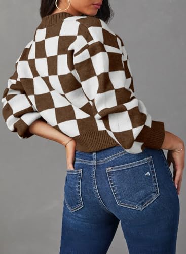 Image of Dokotoo Womens Cardigans Soft Long Sleeve Cable Knit Plaid Cropped Sweaters