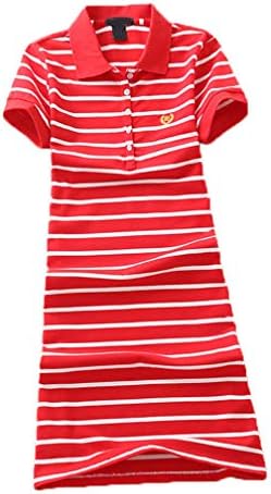 Teeuiear Women Embroidery Polo Striped Print Summer T Shirt Dress Slim Casual Mini Sport Dresses (XXL, Q896 Red)