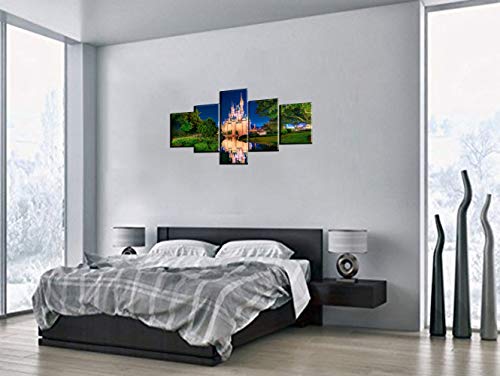 Framed Pictures For Girls Bedroom Cinderellas Castle Paintings On Canvas Fairy Wall Art Home Decor 5 Piece Modern Artwork For Living Room Giccle Posters And Prints Stretched Ready To Hang(50''Wx24''H) #TOP4