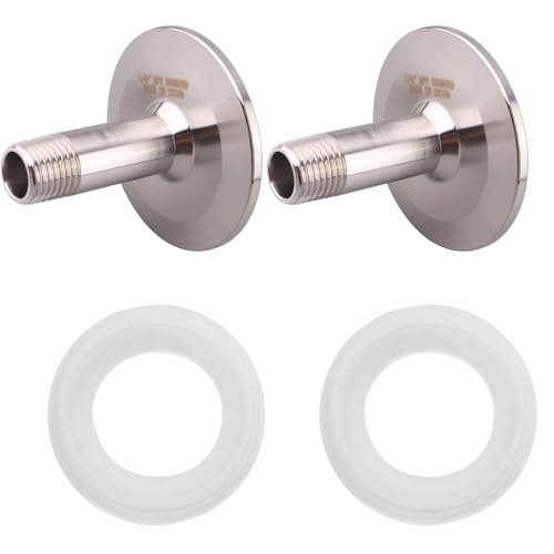 DERNORD 2 Pack Sanitary Male Threaded Pipe Fitting to TRI CLAMP with 2 Silicone Gaskets (OD 50.5mm Ferrule) (Pipe Size: 1/4" NPT)