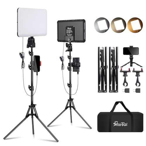 Shirtal 12' LED Video Light Kit,2-Pack Photography Lighting Kit,73' Height 2800-6500K Dimmable Studio Lights with Tripod Stand and Phone Holder, Streaming Lighting for Video Recording,Podcast,YouTube