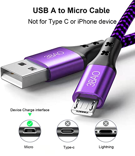 Micro USB Schnellladekabel 3Bao 2er Pack, 3 Meter Nylon