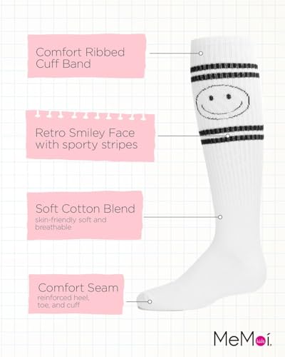 MeMoi Girls' Athletic Smiley Cotton Blend Knee High Socks3