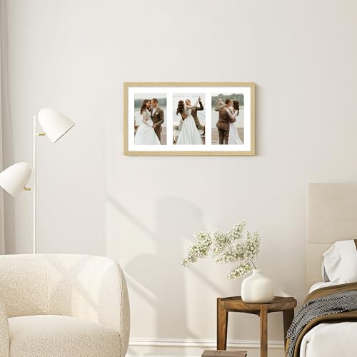 Image of DUENPY 8x14 Collage Picture Frame, Made of Natural Solid Wooden Picture Frames, Displays 3 Picture Frames 4x6, or 8x14 (Without Mat) Wall Decor, Wall Hanging, or Tabletop, Solid Color.