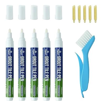 5 Pieces Grout Pen Tile Grout 1 Cleaning Brush Restorer Pen White Renew Repair Marker for Tile Wall Floor Bathroom, Kitchen, Bedroom (Black)