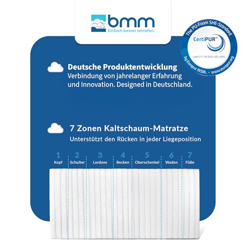 BMM Matratze 80x200 cm Klassik XXL Härtegrad H4 extra fest/Kaltschaummatratze Öko-Tex...