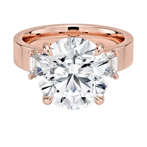 5 CT Round Cut Lab Grown Diamond Emerald Three Stone Engagement Ring