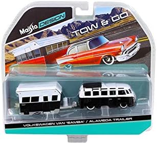 Maisto Volkswagen Van Samba con remolque Alameda Negro/Blanco Tow & Go 1/64 Modelo