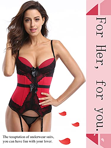 TOPMELON Sexy Corset Lingerie for Women Red Corset Garter Belt Lace Bustier Corsette Boudoir Outfits