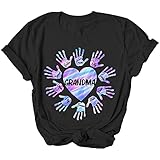 DT POD Grandma Mom Hologram Heart Hand Print Shirt, Funny Heart with Colorful Handprint T Shirt, Personalized Grandma Shirt with Kids Names Gifts for Nana, Grandma, Mother