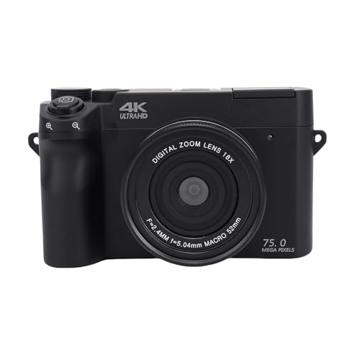 Asixxsix Cámara Digital 4K para Fotografía, Cámara Vlogging WiFi de 75MP con Pantalla LCD de 3 Pulgadas y Zoom Digital 18X, Flash Incorporado y Filtros para Viajes (Black)
