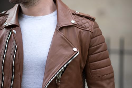 Image of Mens Leather Jacket - Biker Leather Jacket For Men - Lightweight Slim Mens Leather Motorcycle Jackets Black Real Lambskin