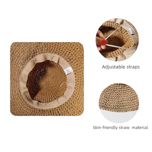 Image of Womens Floppy Straw Sun Hat Packable Wide Brim Summer Beach Hat Foldable Crochet Bucket Hats